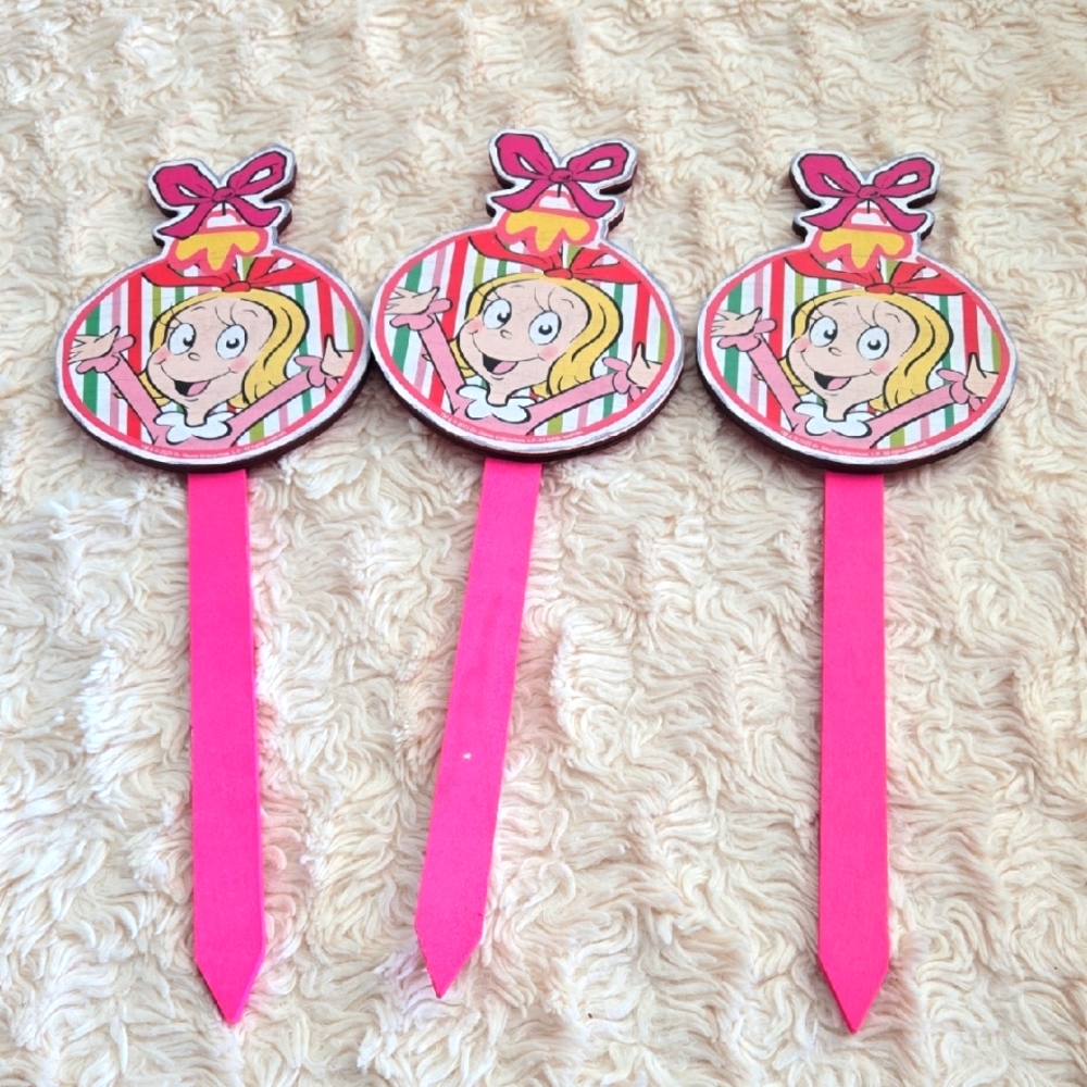 Pink Cindy Lou Who Cartoon Character Lawn Stakes 15inch